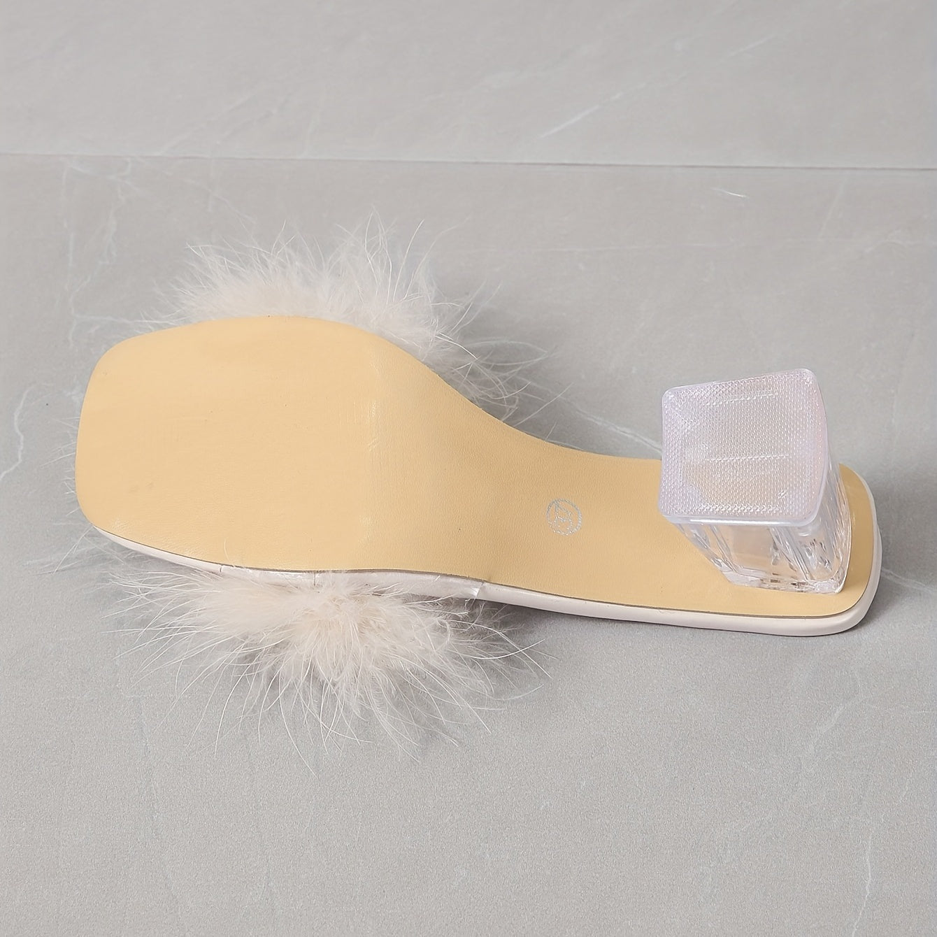 Women's Faux Fur Decor Chunky Heel Sandals Square Toe Slip-On Summer Dress Shoes