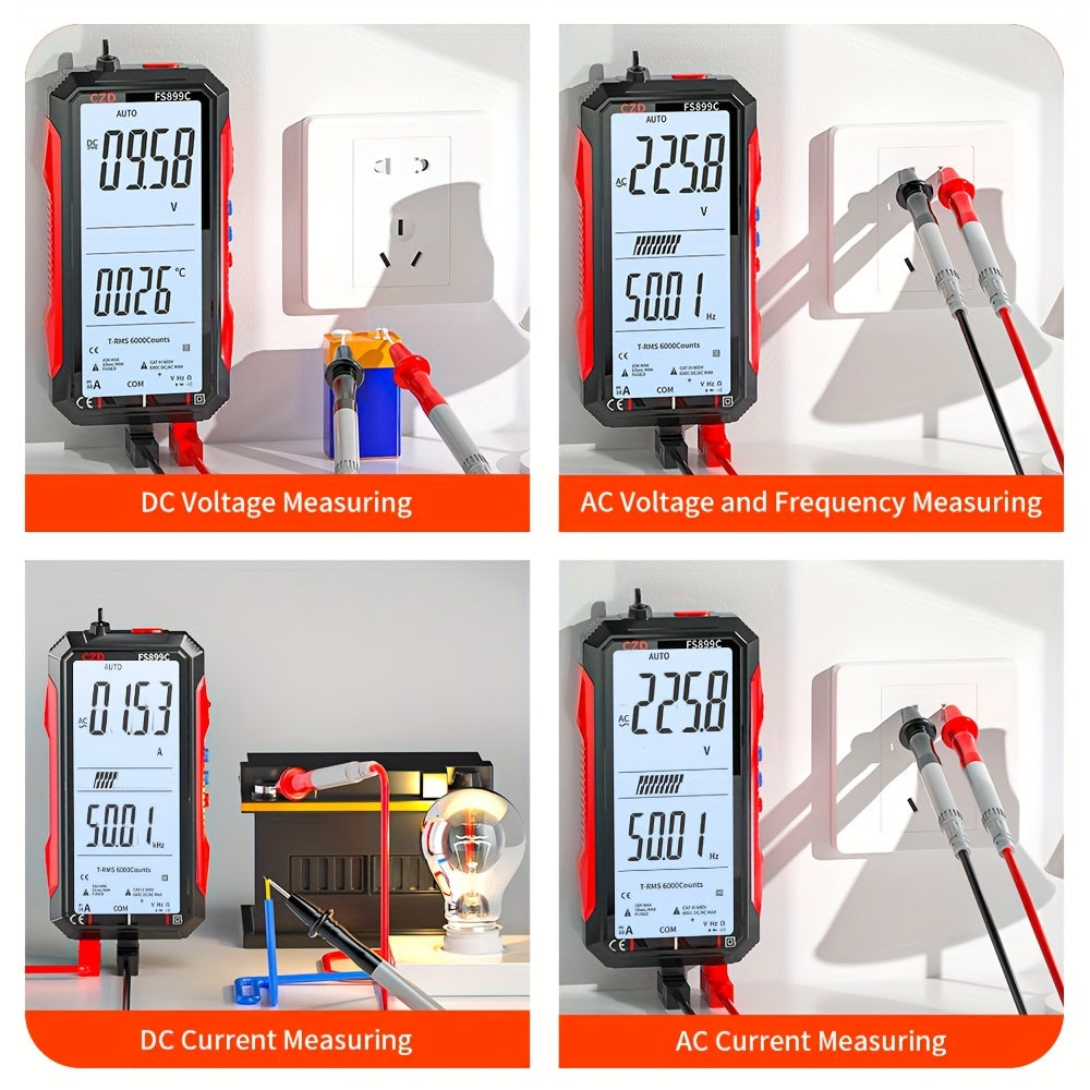 Rechargeable Digital Multimeter CAT III 600V with Full Screen Display USB Charging Backlight for Automotive Diagnostics