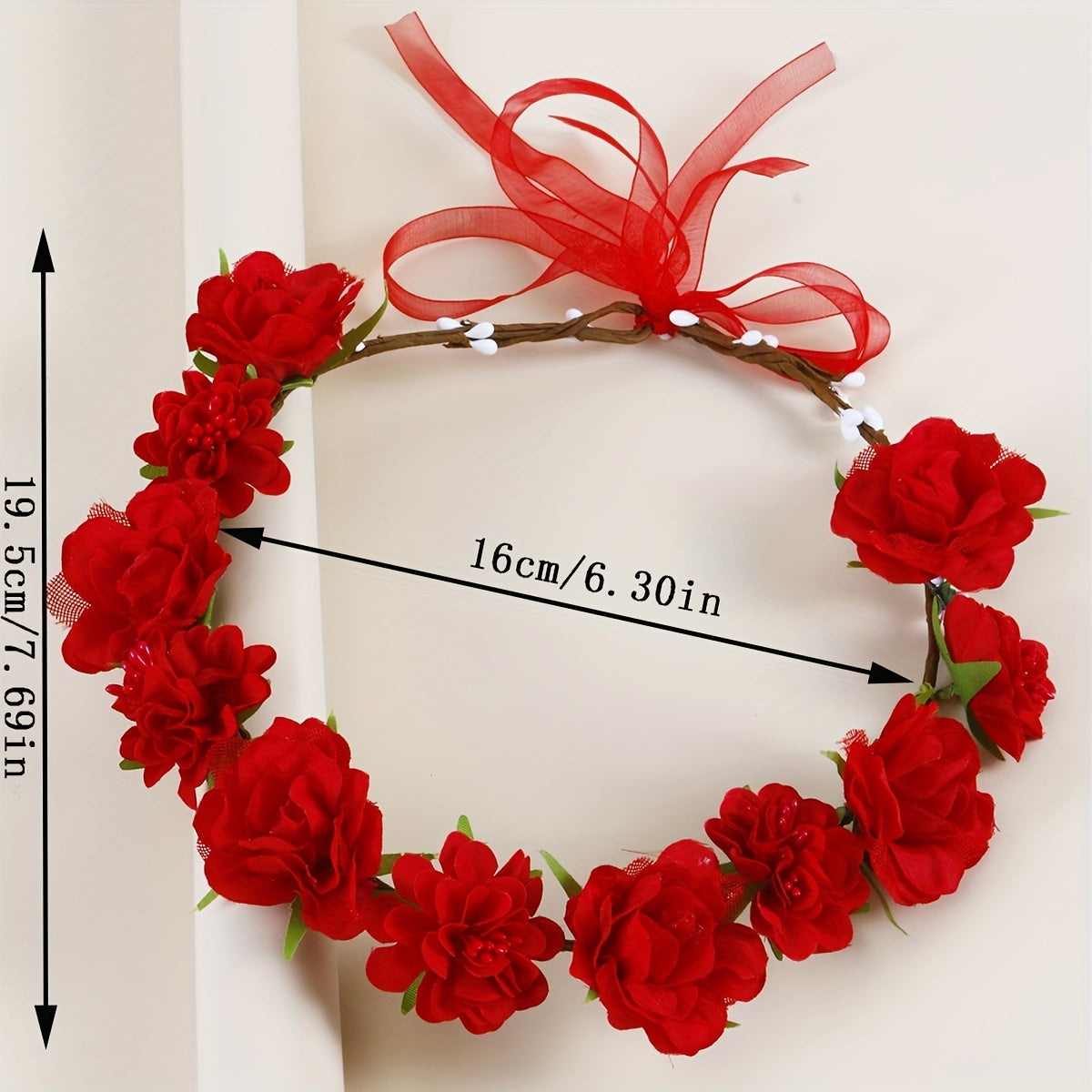 Artificial Flower Headpiece with Red Roses for Weddings and Events