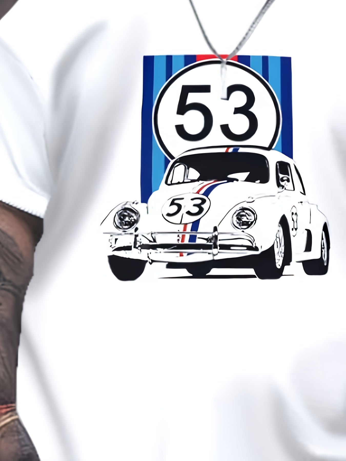 Erkaklar uchun Retro Poyga Grafik T-Shirt, 3D Chop Beetle Dizayni, Qora va Oq, Tasodifiy/Sport Uslubida Polyester Aralashmasi, KATTA O'lcham