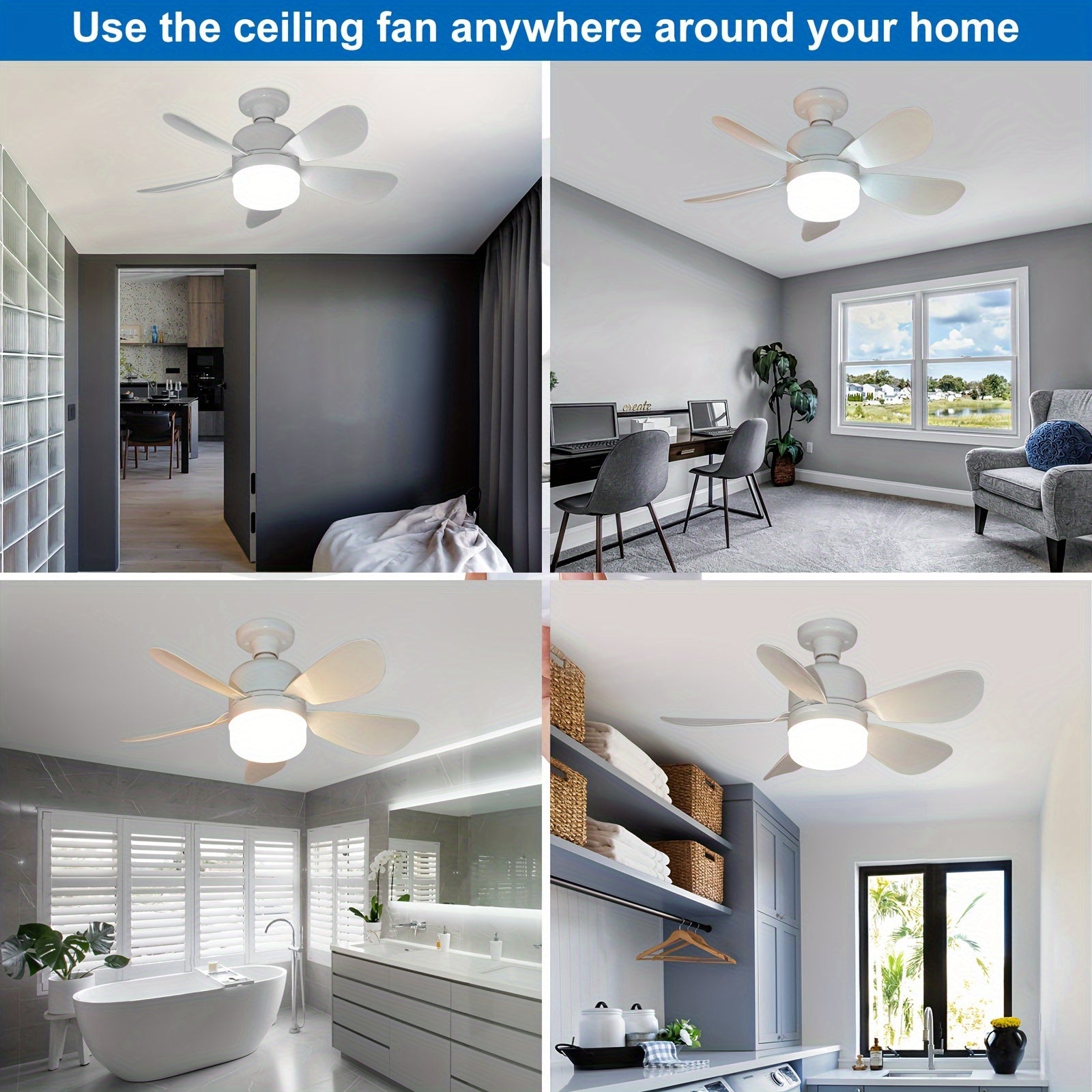Silent LED Ceiling Fan with Light and Remote Control, Adjustable, E26/E27 Fittings