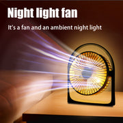 Rechargeable Portable USB Desk Fan with LED Night Light, 5 Speeds, Quiet Operation