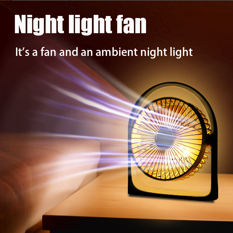 Rechargeable Portable USB Desk Fan with LED Night Light, 5 Speeds, Quiet Operation