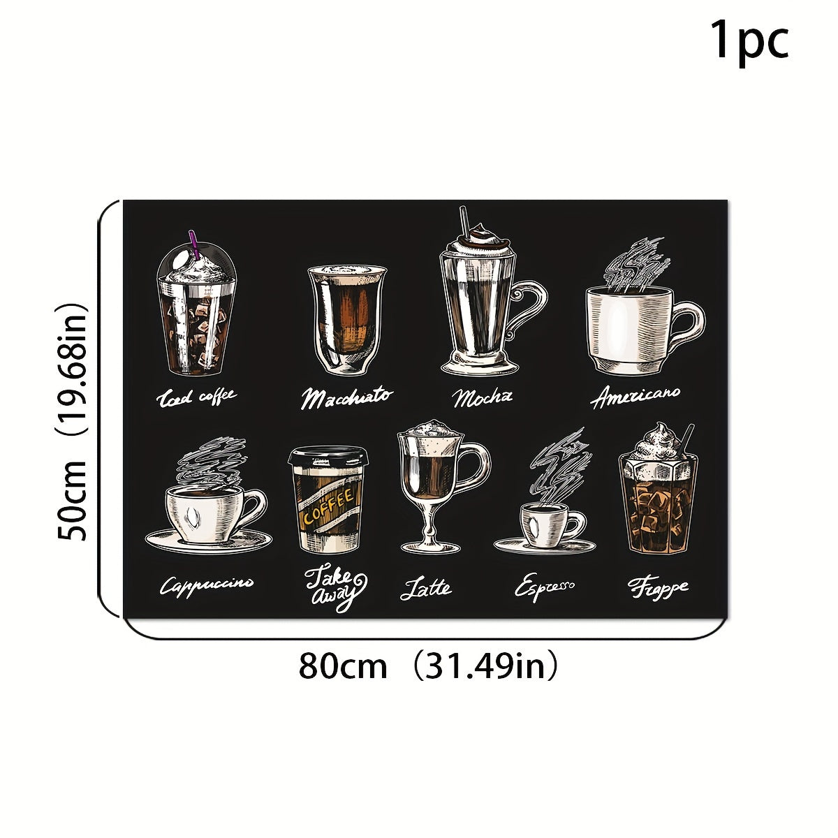 Vintage Coffee Pattern Rubber Dish Mat Kitchen Counter Protector Placemat