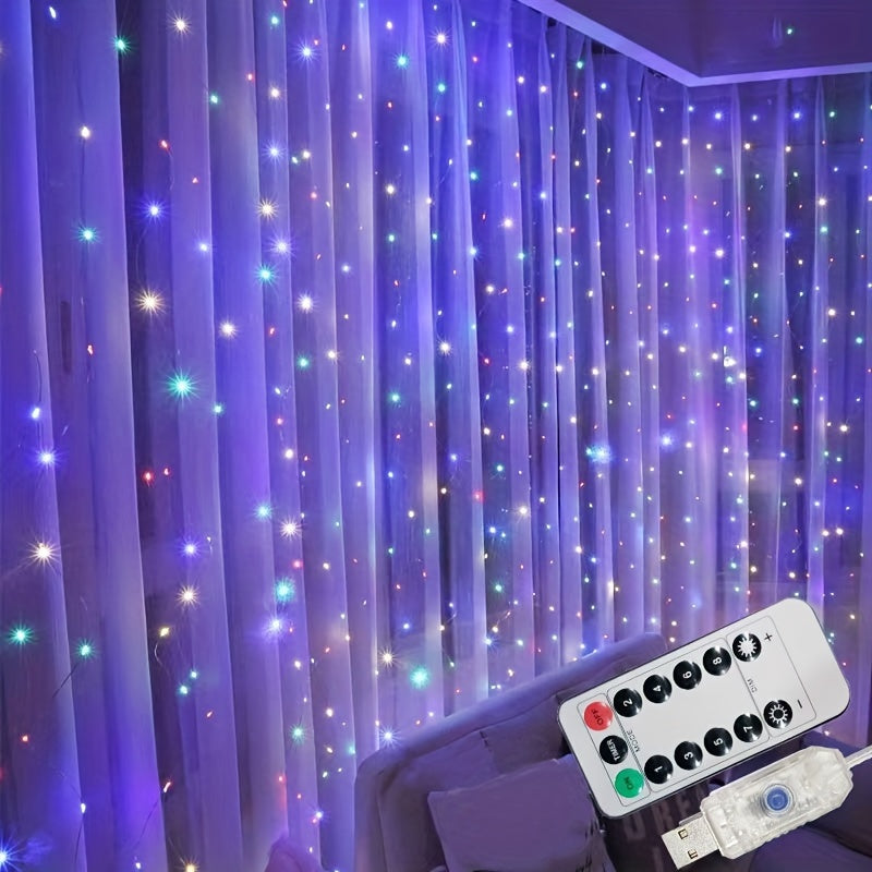 Luces de cortina de hadas con control remoto, alimentadas por USB, LED blanco cálido para decoración de interiores en dormitorios, bodas y fiestas