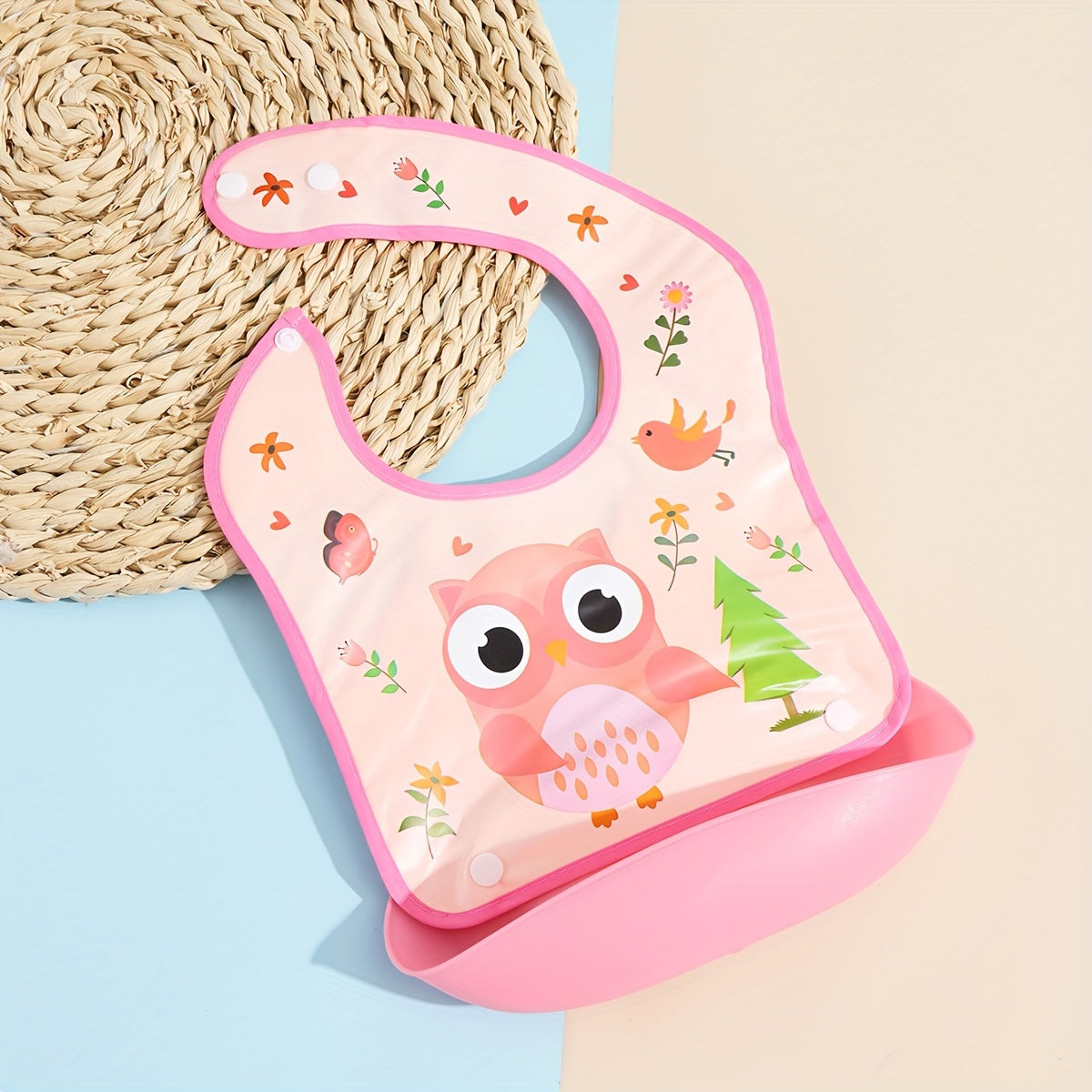 Kids Waterproof Cartoon Bib with Snap Closure, Detachable, Washable