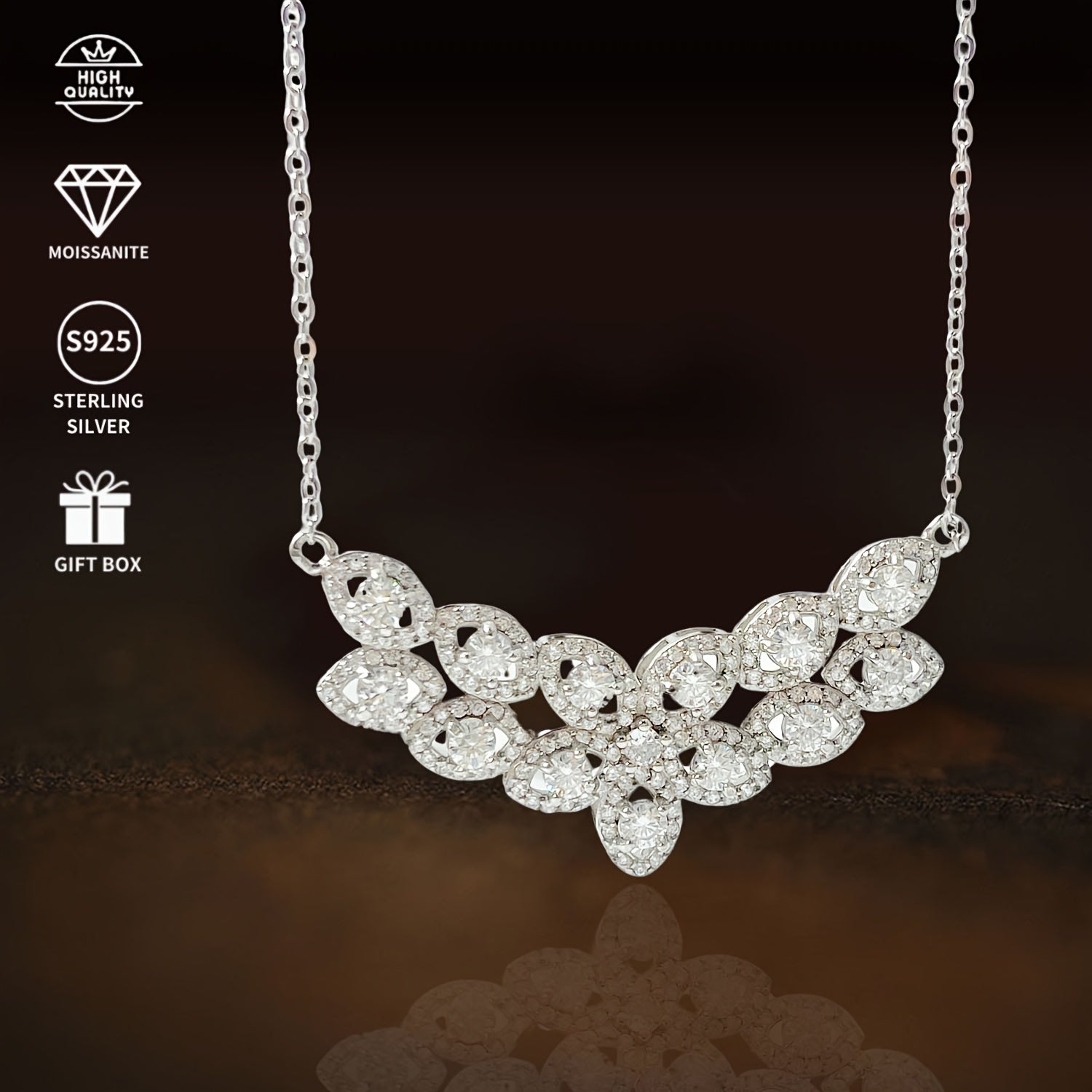 Sterling Silver Moissanite Necklace with Double Row of 13 Stones 0.1 Carats