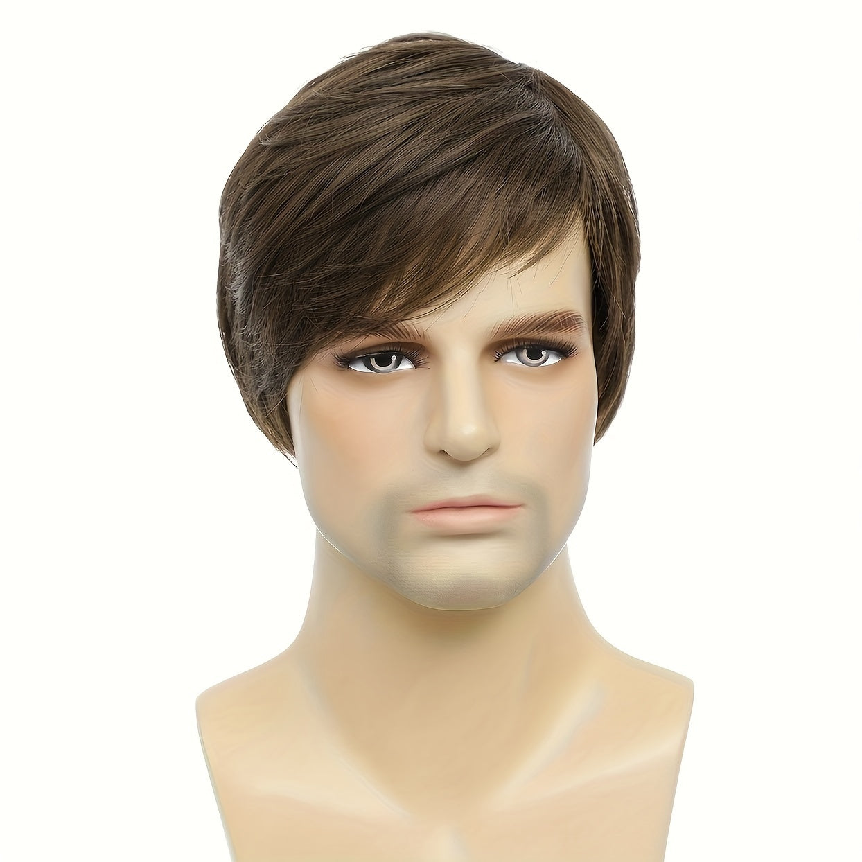 Men's Casual Short Wig Brown Side-Parted Cosplay Halloween Party Prop