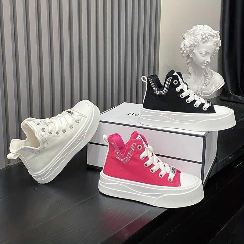 Women's High-Top Sneakers Breathable Fabric Casual Shoes Thick Rubber Sole