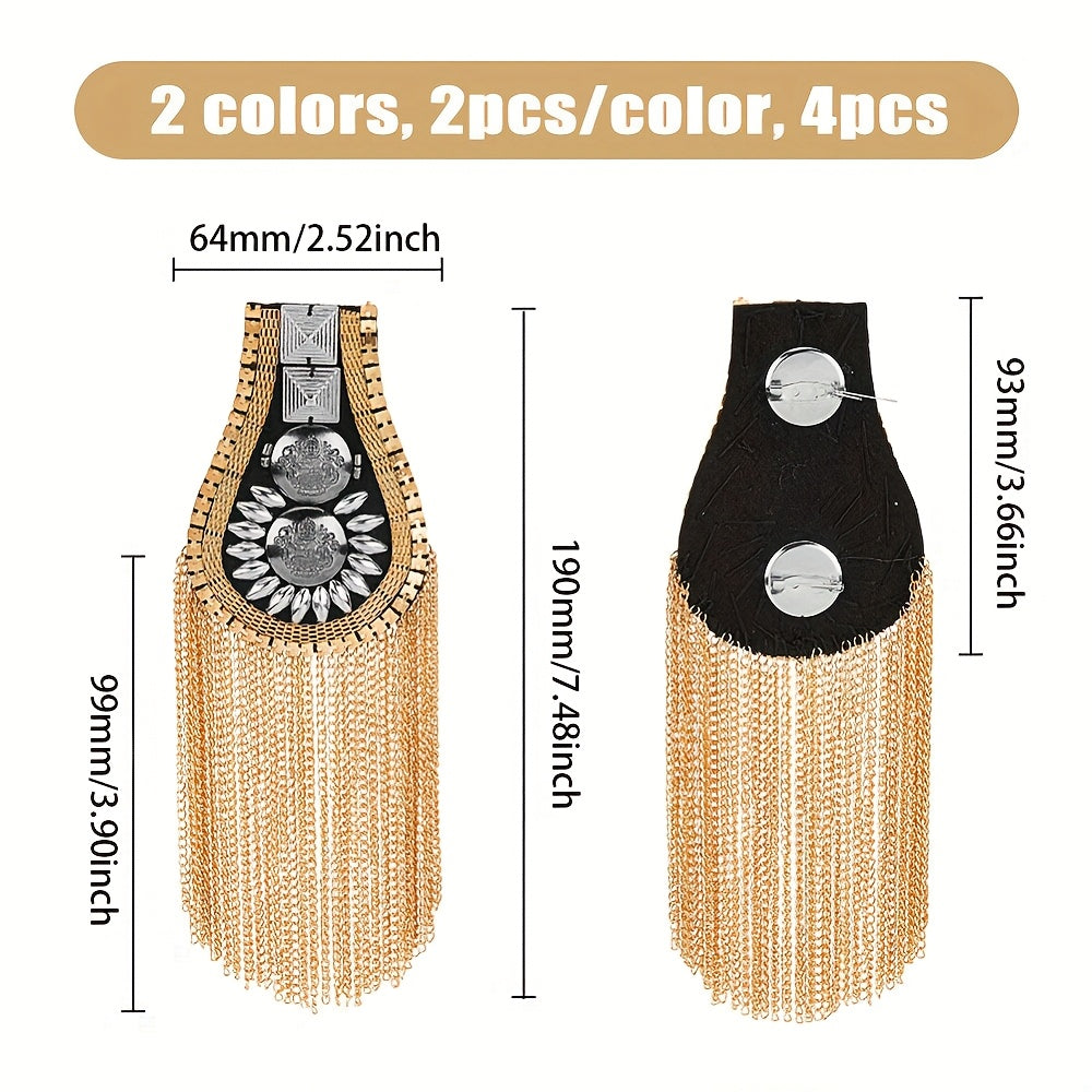 4 ta metall tassel epaulettes punk uslubidagi yelka nishonlari, ajraladigan mato bilan, 190mm
