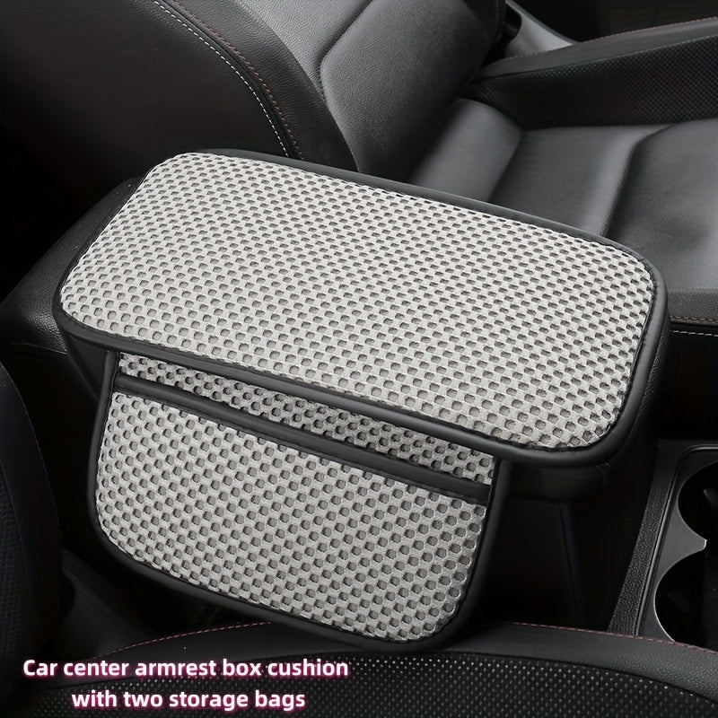 Car Interior Armrest Pad Ice Silk Fabric Storage Space Universal Fit