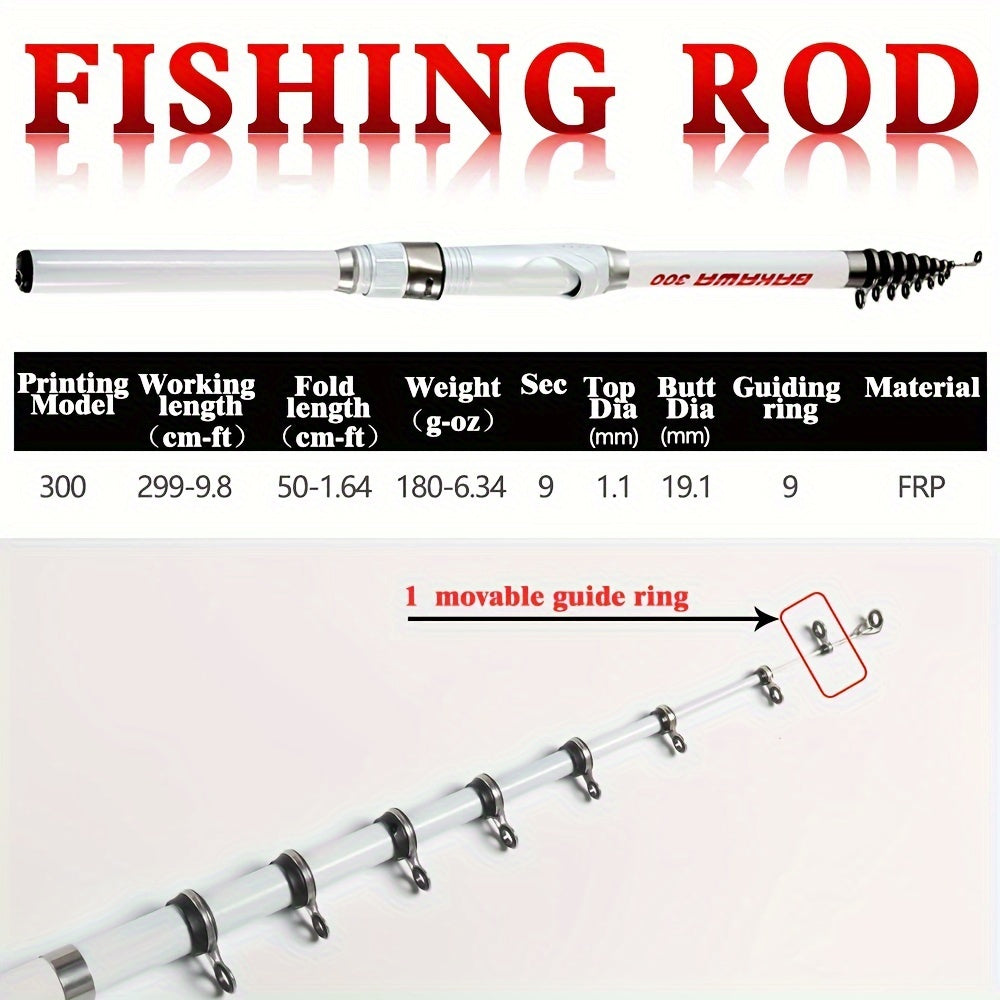 Telescopic Fishing Rod 3M Ultra Light Fiberglass Spinning Carp Feeder Adult White