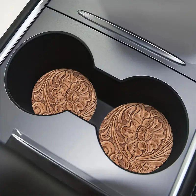 Set of 2 Round Non-slip Car Coasters for Cup Holders, Interior Decor Accessories