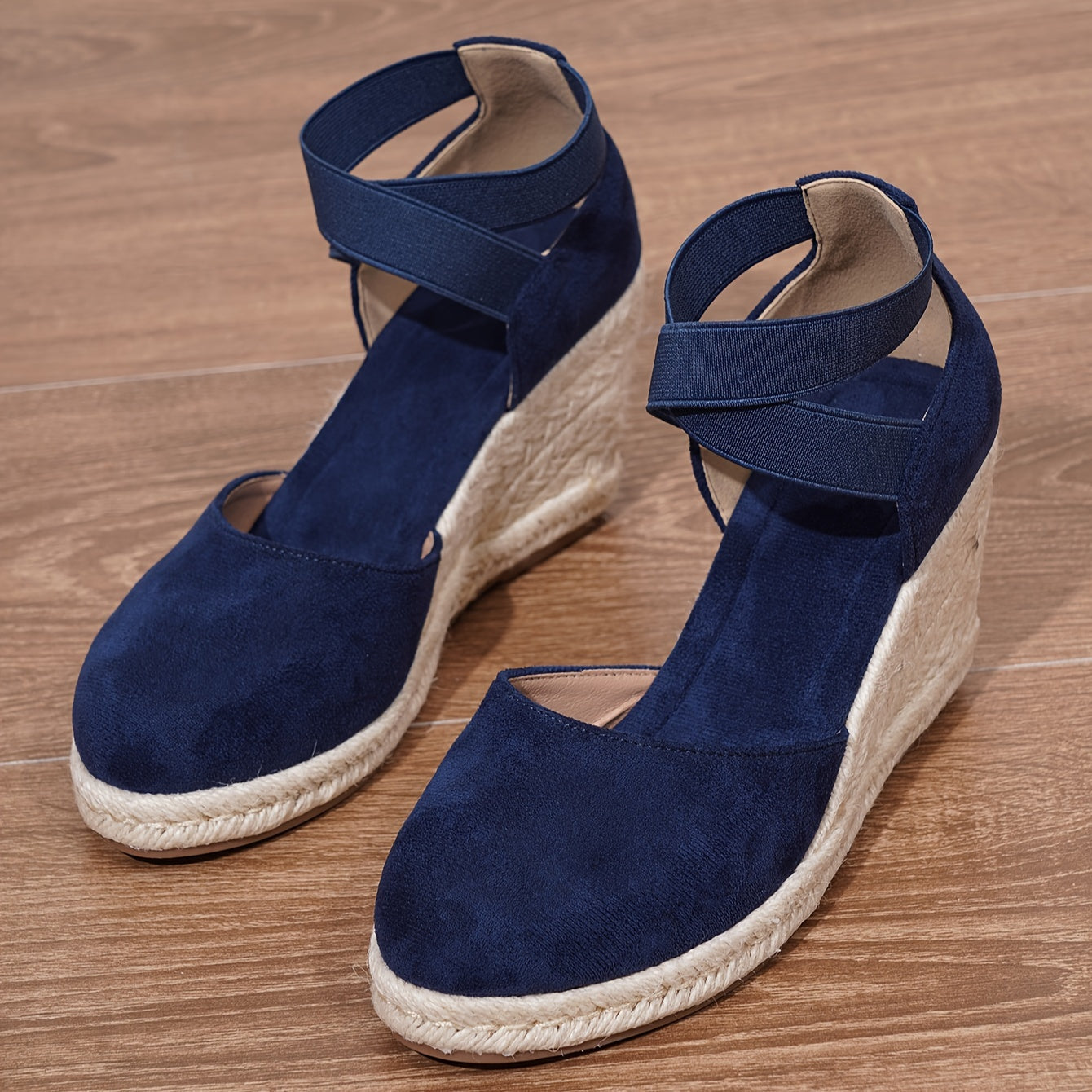 Women's Wedge Sandals Slip-On Platform Heel Round Toe Non-Slip Fabric Casual