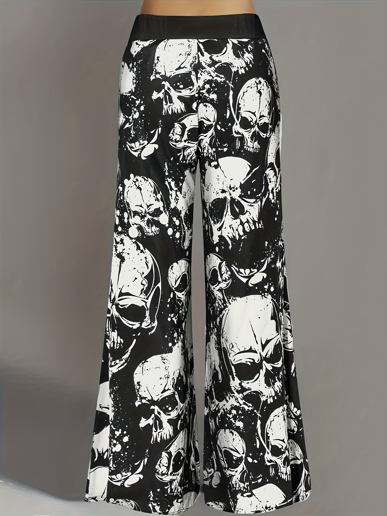 Plus Size Women's Skull Print Wide Leg Pants Casual Black White All-Season