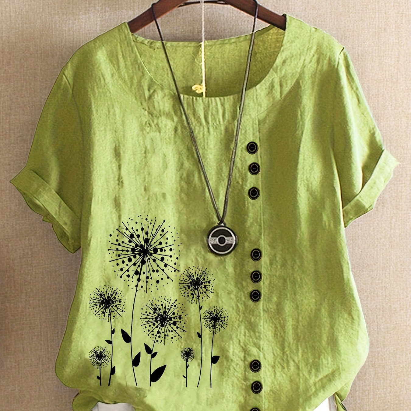 Plus Size Women's Floral Print Short Sleeve Blouse Polyester Blend Light Blue Casual Shirt