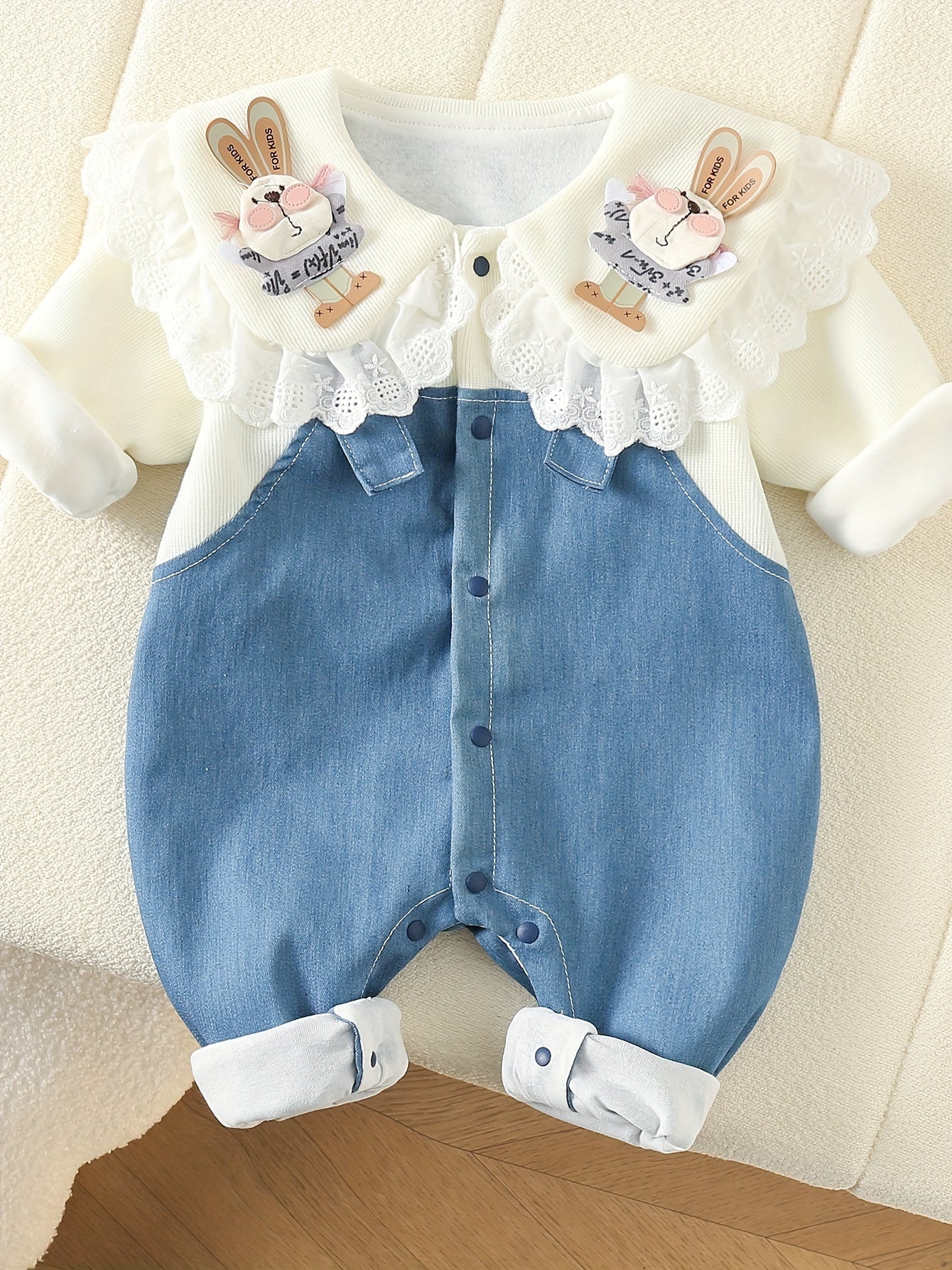 Baby Girl Denim Romper Cotton Blend Cartoon Spring Fall 0-3 Years