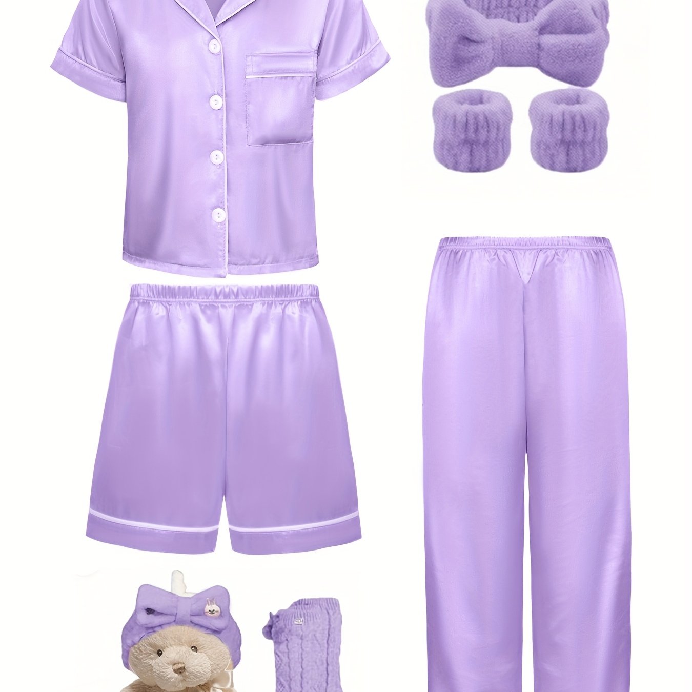 Детский огнеупорный пижамный комплект с бежевым коротким рукавом с воротником кардиганом и подходящими шортами или брюками для весны и осени