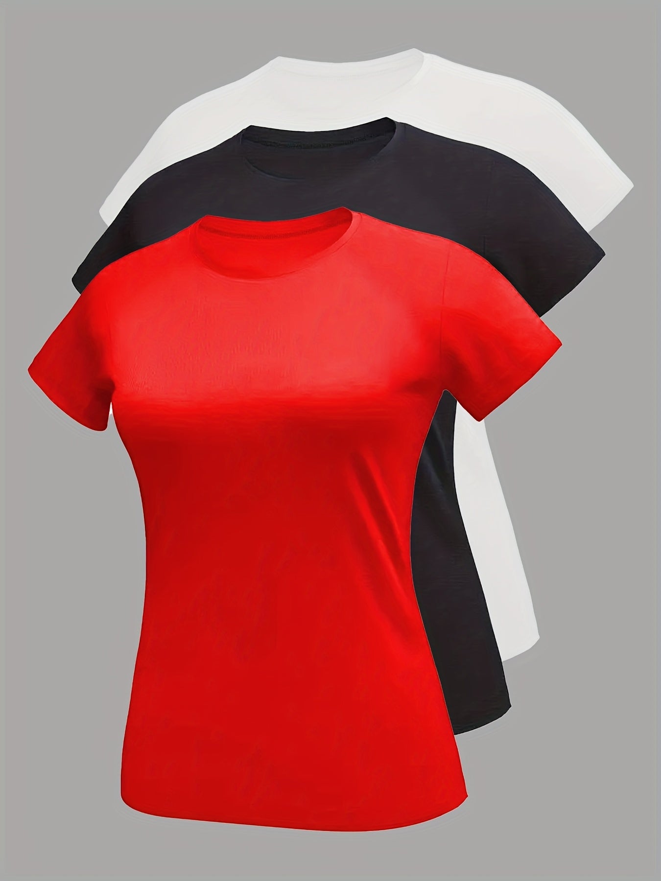 Women's Plus Size Summer Short Sleeve T-Shirts Casual Versatile Tops 3-Pack