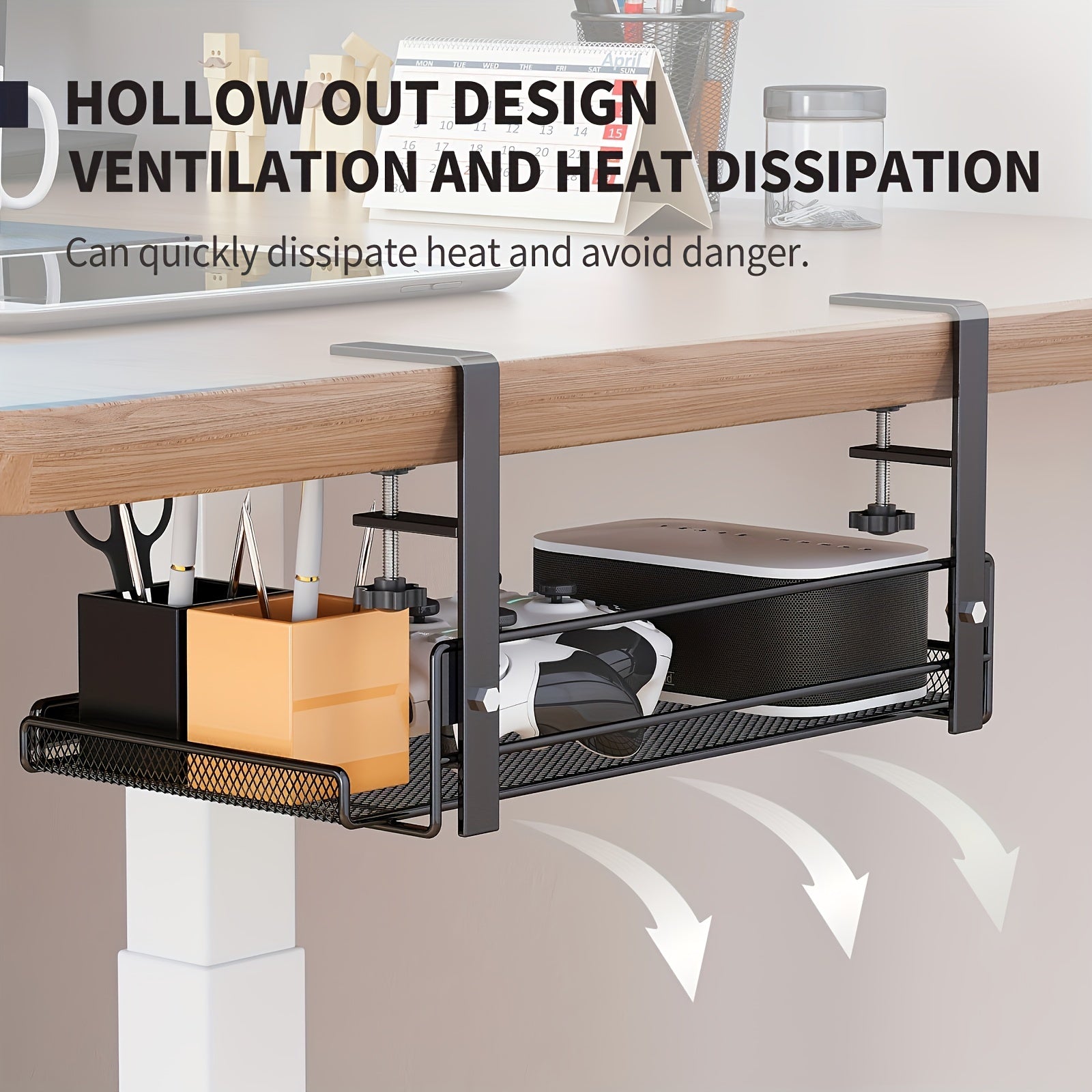 Black Under-Desk Cable Management Tray Iron Wire No-Drill Hanging Mount Office Desk Organizer