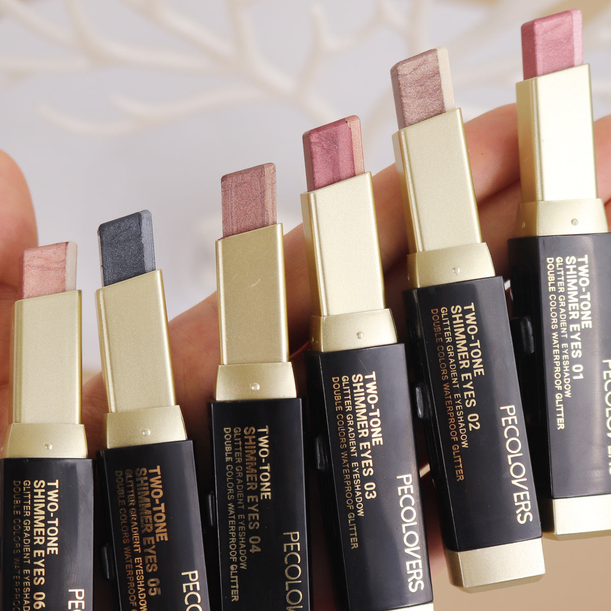 Barra de sombras de ojos de doble tono con perlas para mujer, a prueba de agua y de larga duración