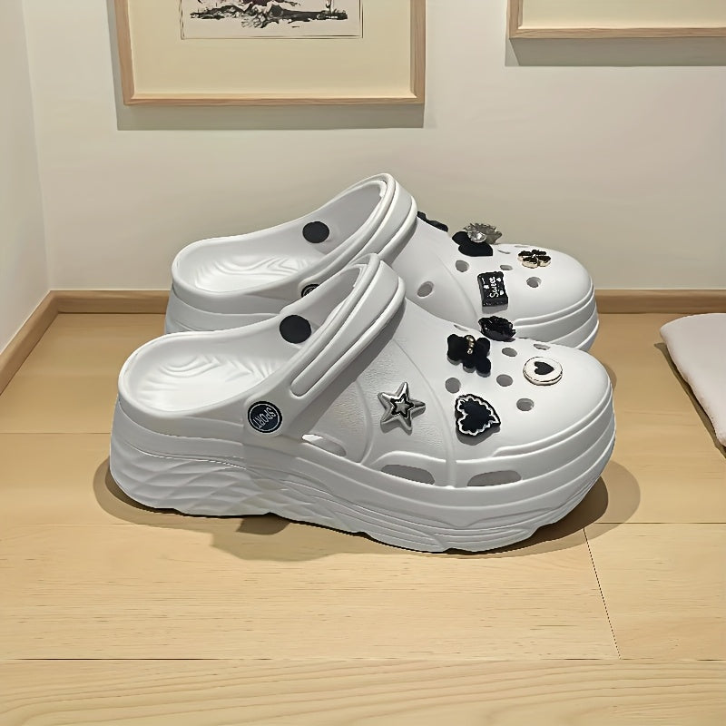 Women's Summer Fashion Shoes Black Illustration Casual Block Heel