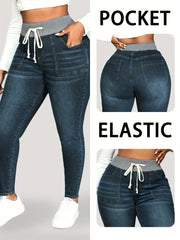 Женские джинсы из эластичного денима с шнурком на поясе, облегающий крой, повседневные, для всех сезонов