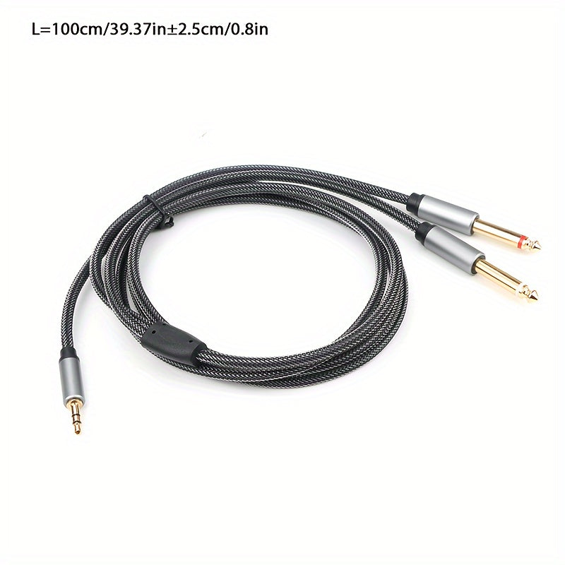 Cable de audio de 3.5mm a 6.35mm 2-en-1, malla de nylon, aleación de aluminio, sonido de alta fidelidad para PC, teléfono, tableta, micrófono, altavoz, guitarra