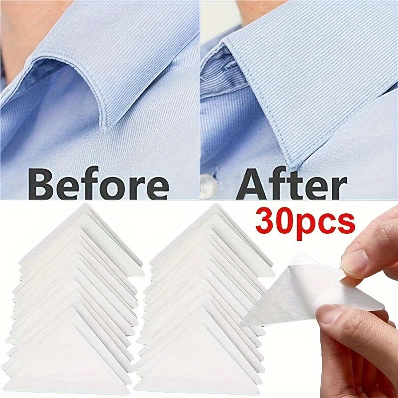 30 Pack Clear Triangle Tape Collar Shaper Stickers for T-Shirts and Shirts