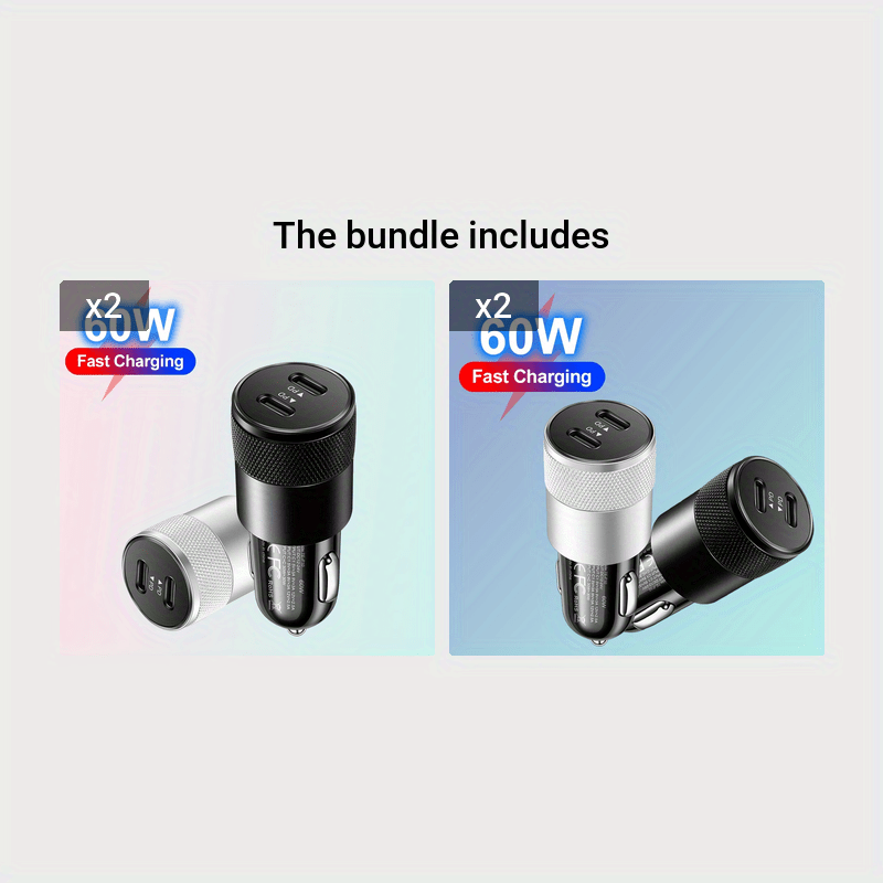 Dual USB-C Car Charger 60W Fast Charging Adapter with Quick Charge 3.0