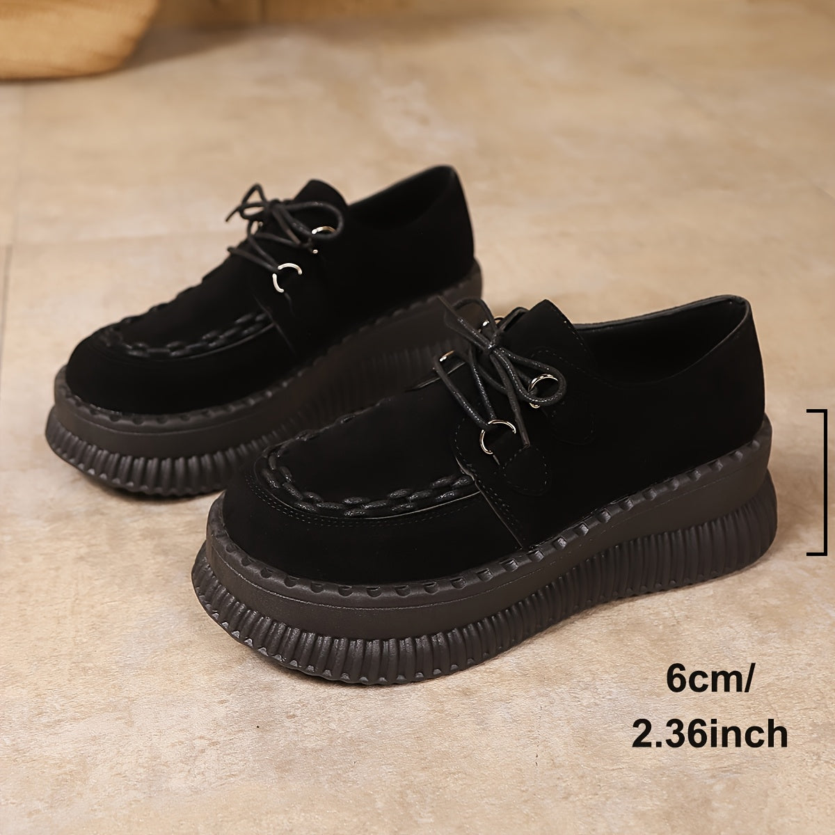 Women's Black Chunky Platform Loafers Casual Shoes with Rubber Sole