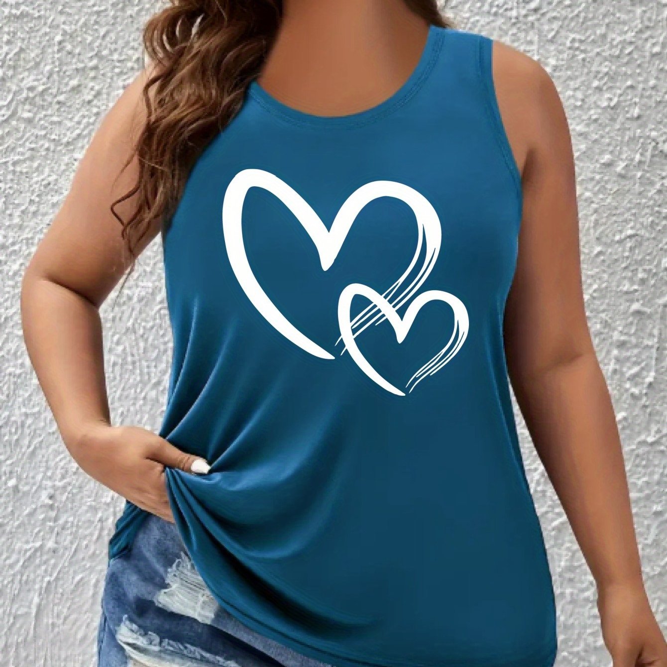 Women Plus Size Heart Graphic Tank Top Black Sleeveless Sporty Breathable Shirt