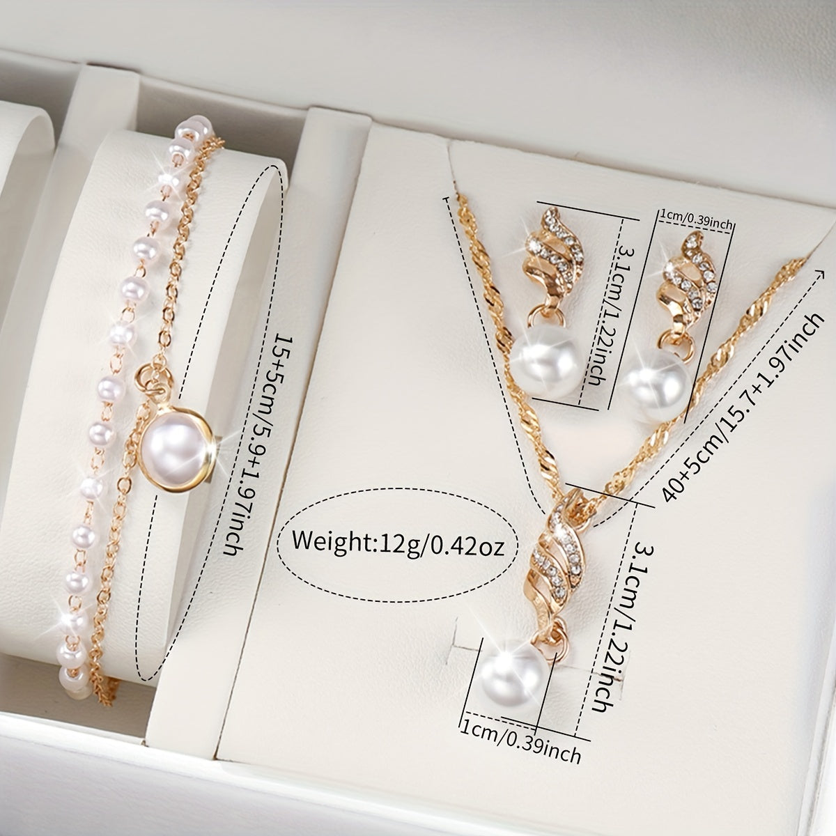 Women's Luxury Quartz Watch and Jewelry Set 5 Pieces Square Dial Pearl Accents Gift