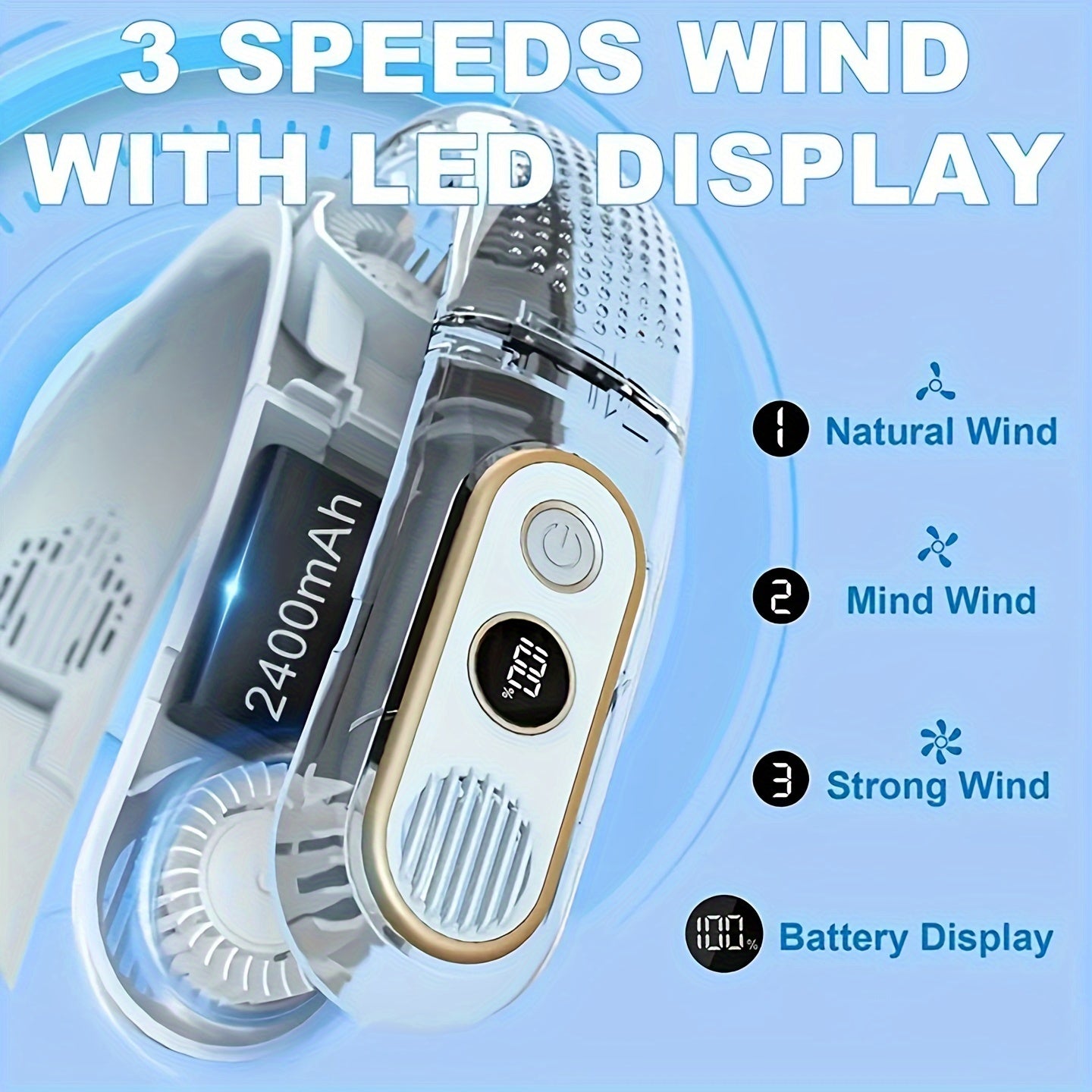 Portable Hanging Neck Fan with USB Charging Silent Cooling for Outdoor Use