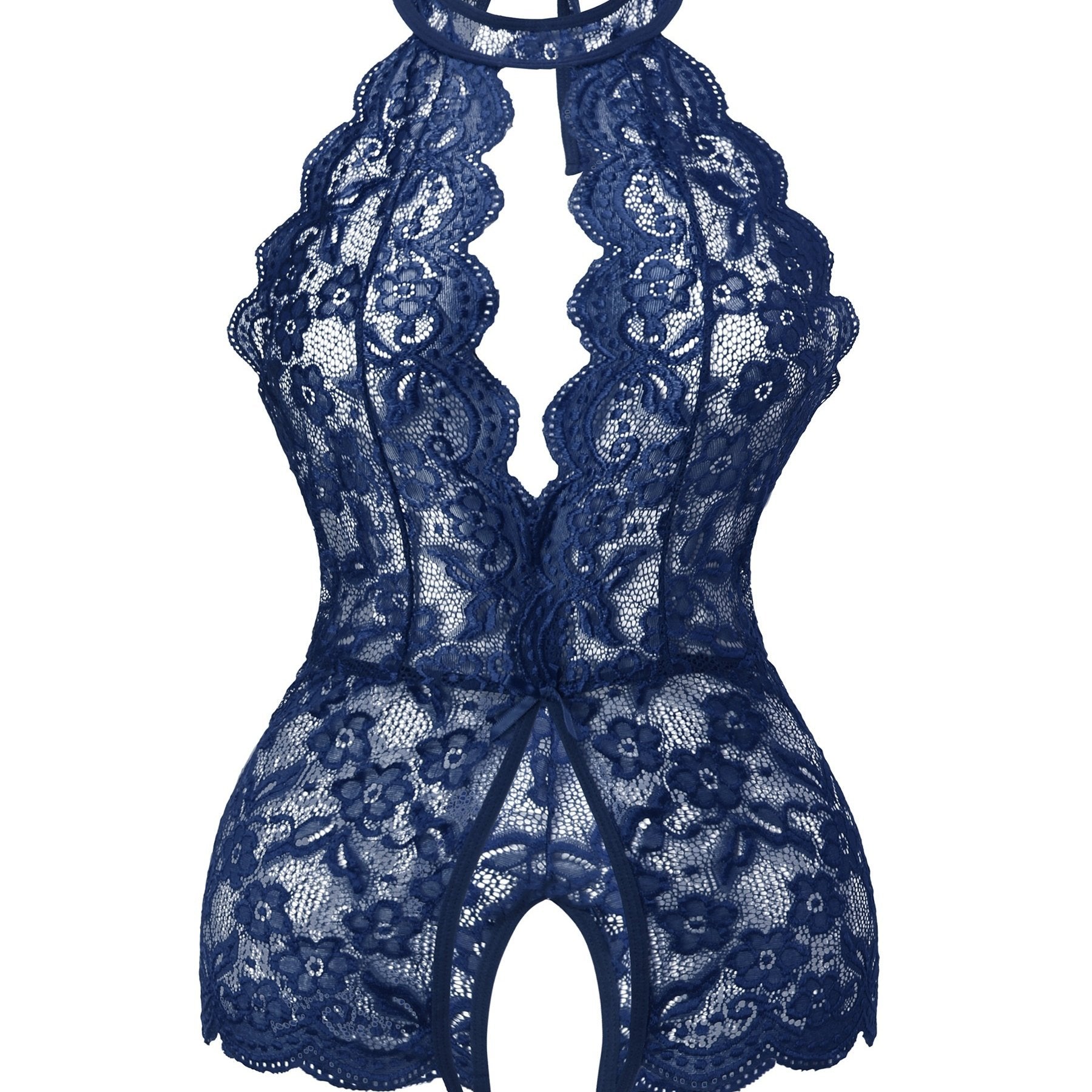 Women's Plus Size Floral Deep V Bodysuit With Open Crotch Tie-Up