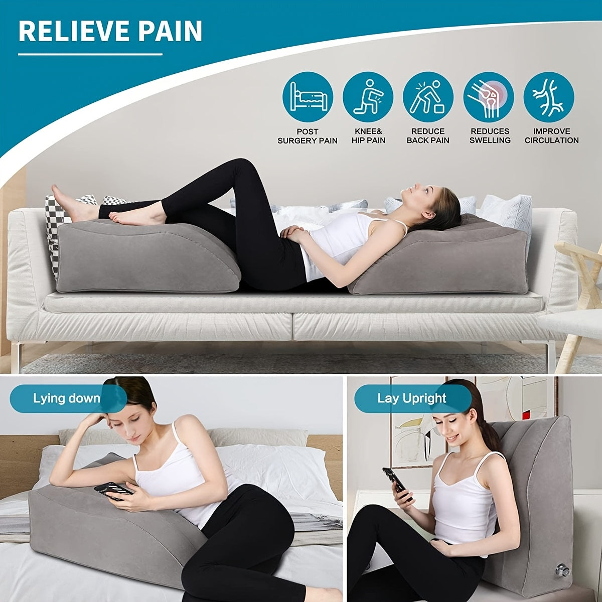 Inflatable Pregnancy Support Pillow with Lumbar and Foot Cushions for Travel and Camping