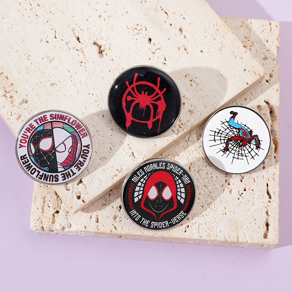 Set of 4 Spider-Man Enamel Pins Cartoon Brooches for Clothes and Bags