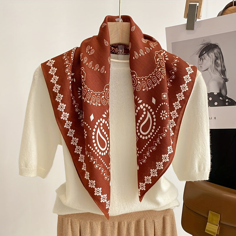 Cashew Print Square Bandana Scarf Bohemian Style Neckerchief Shawl for Spring Autumn