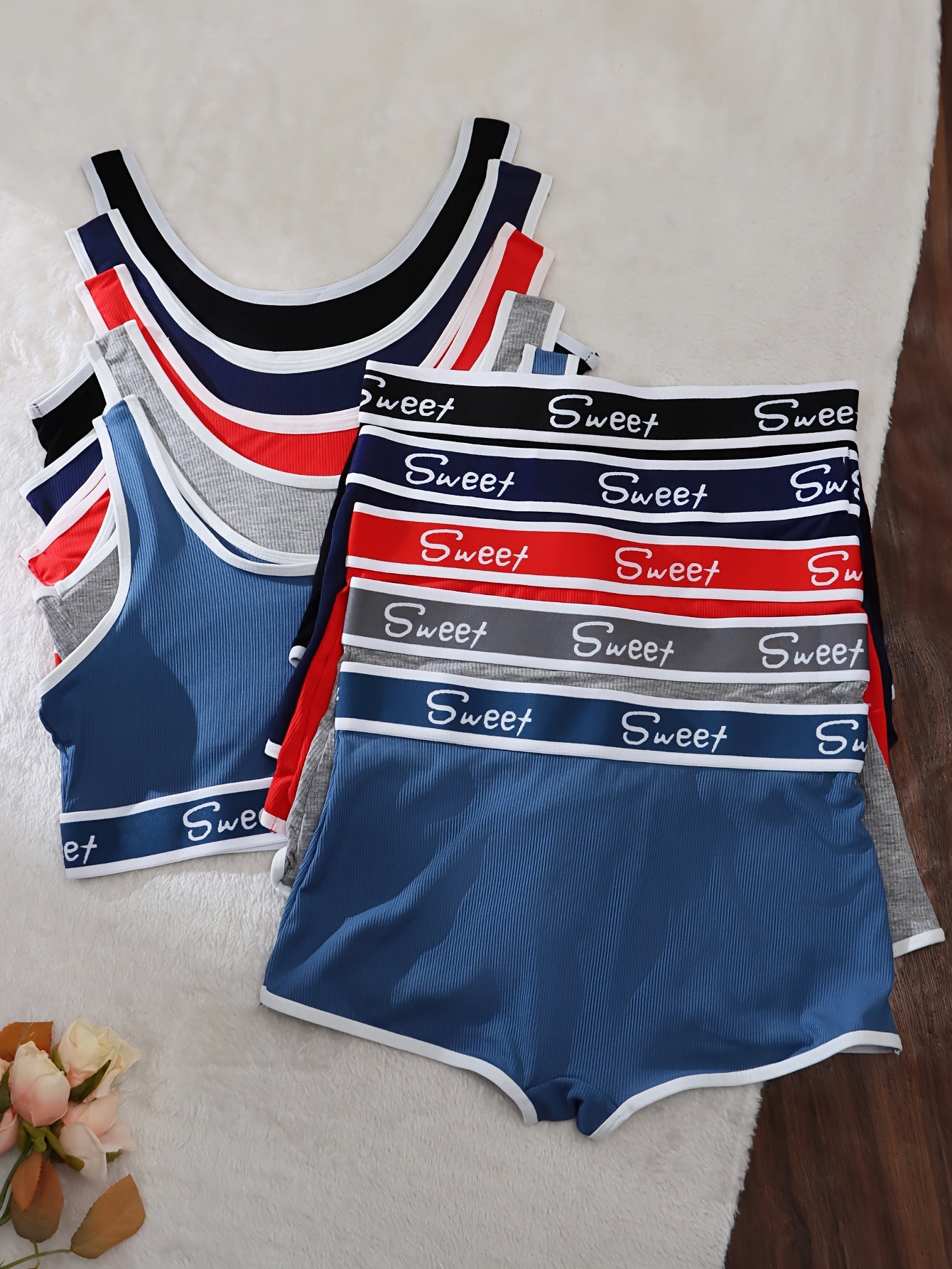 Women's Sporty Lingerie Set with Tank Bra and Color Block Letter Print