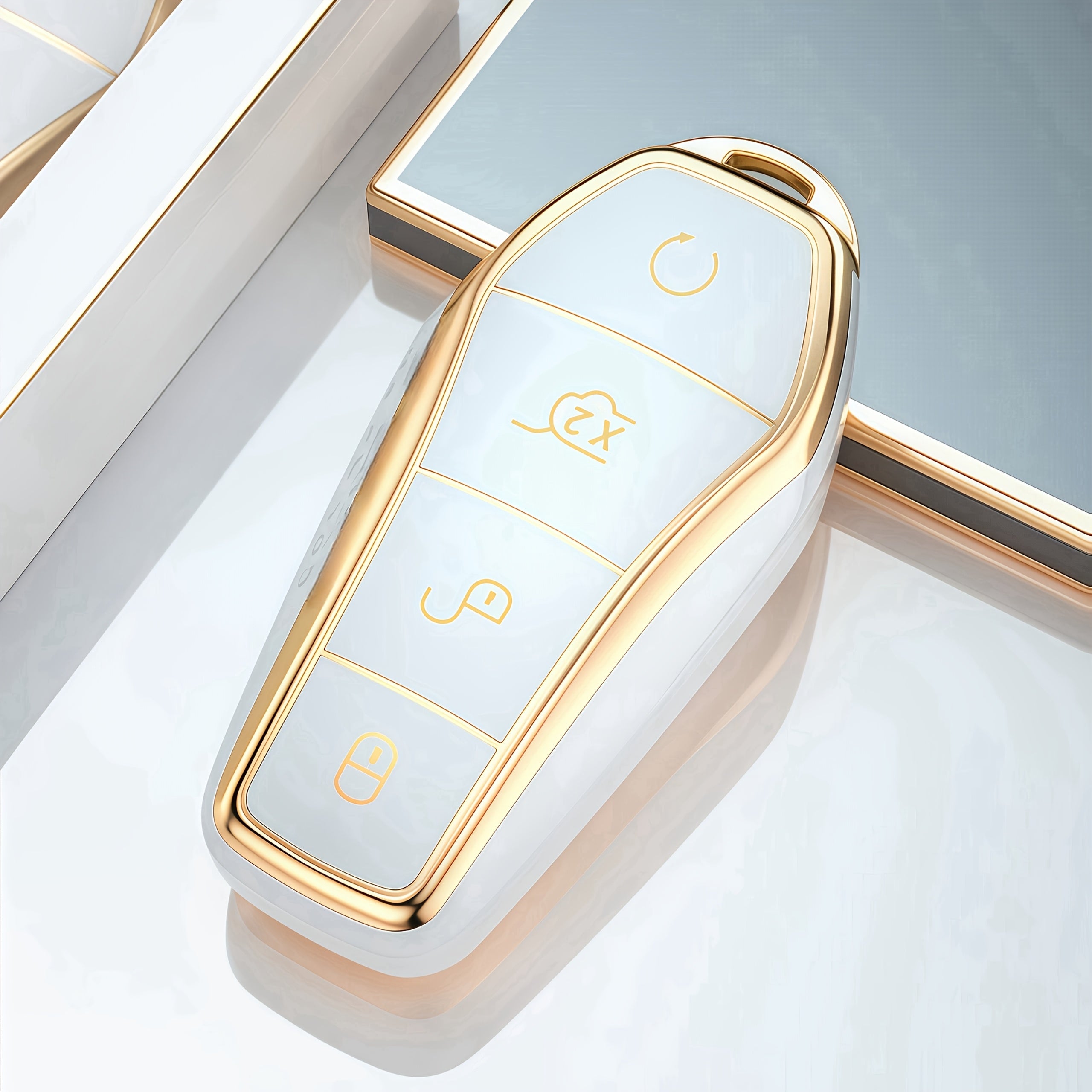 Golden White TPU Car Key Cover for Smart Key Fob Protective Case