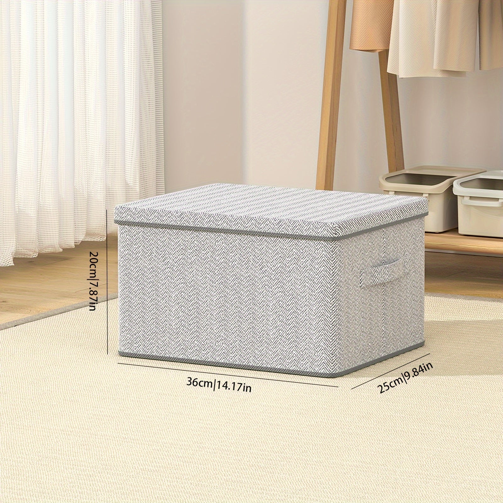 Non-Woven Fabric Storage Box with Lid Stackable Dustproof for Clothes Toys Snacks