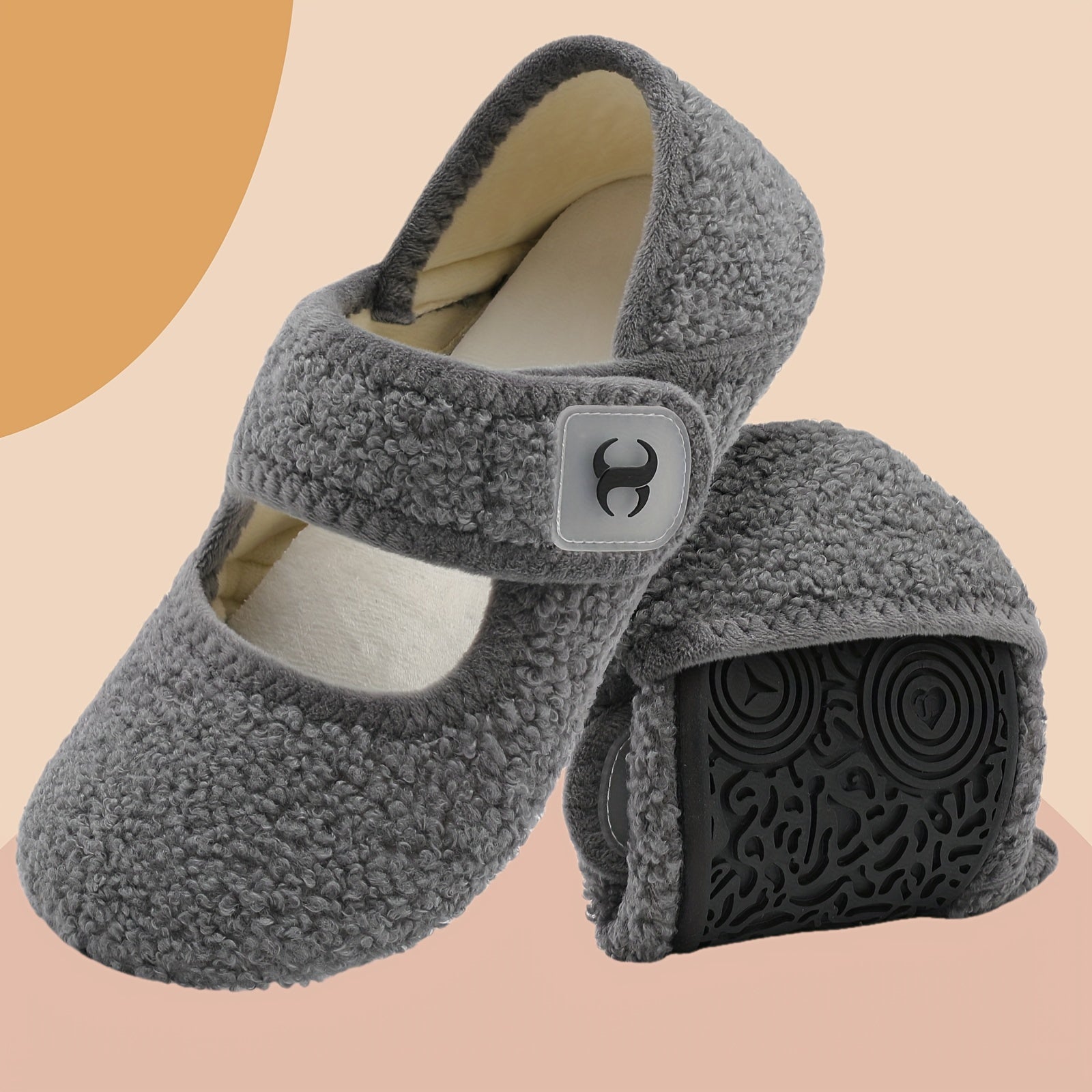 Women's Faux Fur Mary Jane Flats Soft Fabric Lining Non-Slip Sole Indoor Shoes