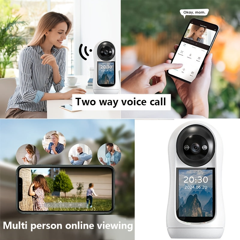Security Camera with 7.11cm IPS Screen Two-Way Audio Elderly Monitoring USB Powered