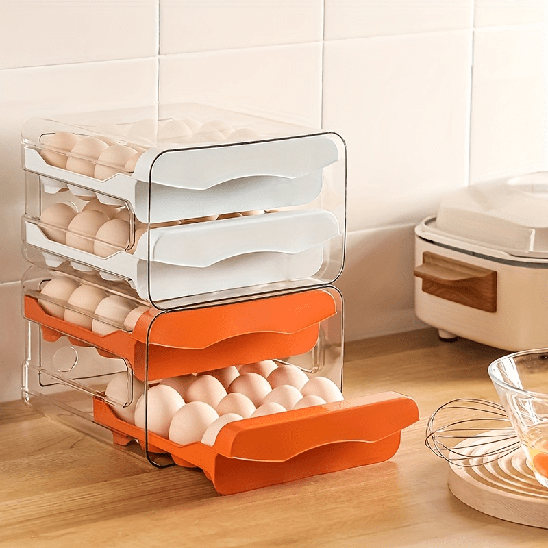 Caja de almacenamiento para huevos de doble capa, 32 compartimentos, cajón de refrigerador transparente