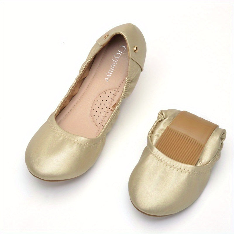 Women's Breathable Leather Ballet Flats - Round Toe Slip-On Comfortable Shoes