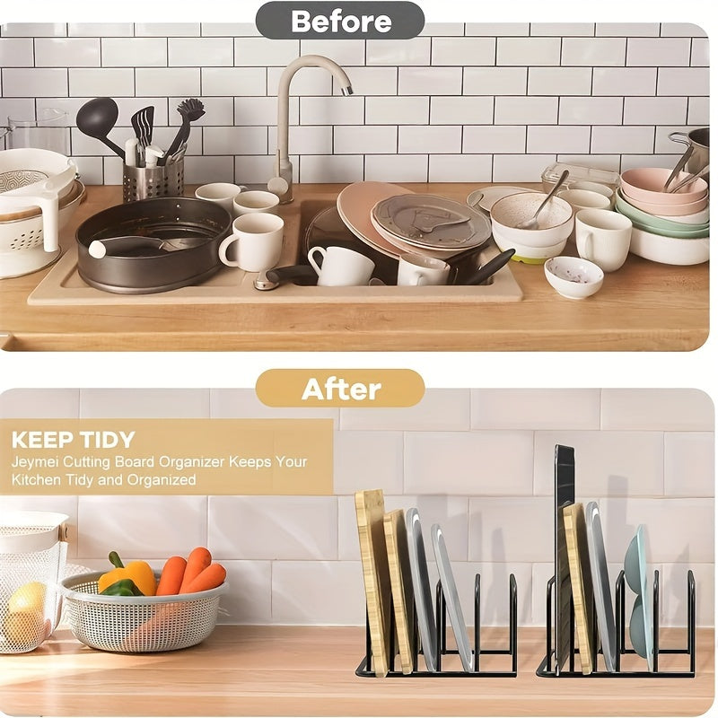 Zanglamas po'latdan yasalgan oshxona tashkilotchisi, ko'p qatlamli kesish taxtasi va qozon qopqog'i ushlagichi - foydalanish uchun qulay, oshxona saqlash uchun joyni tejaydigan dizayn.