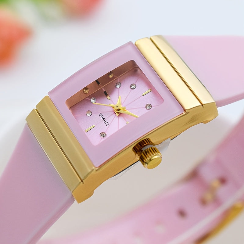 Women's Quartz Watch with Silicone Strap Square Dial Elegant Timepiece Gift