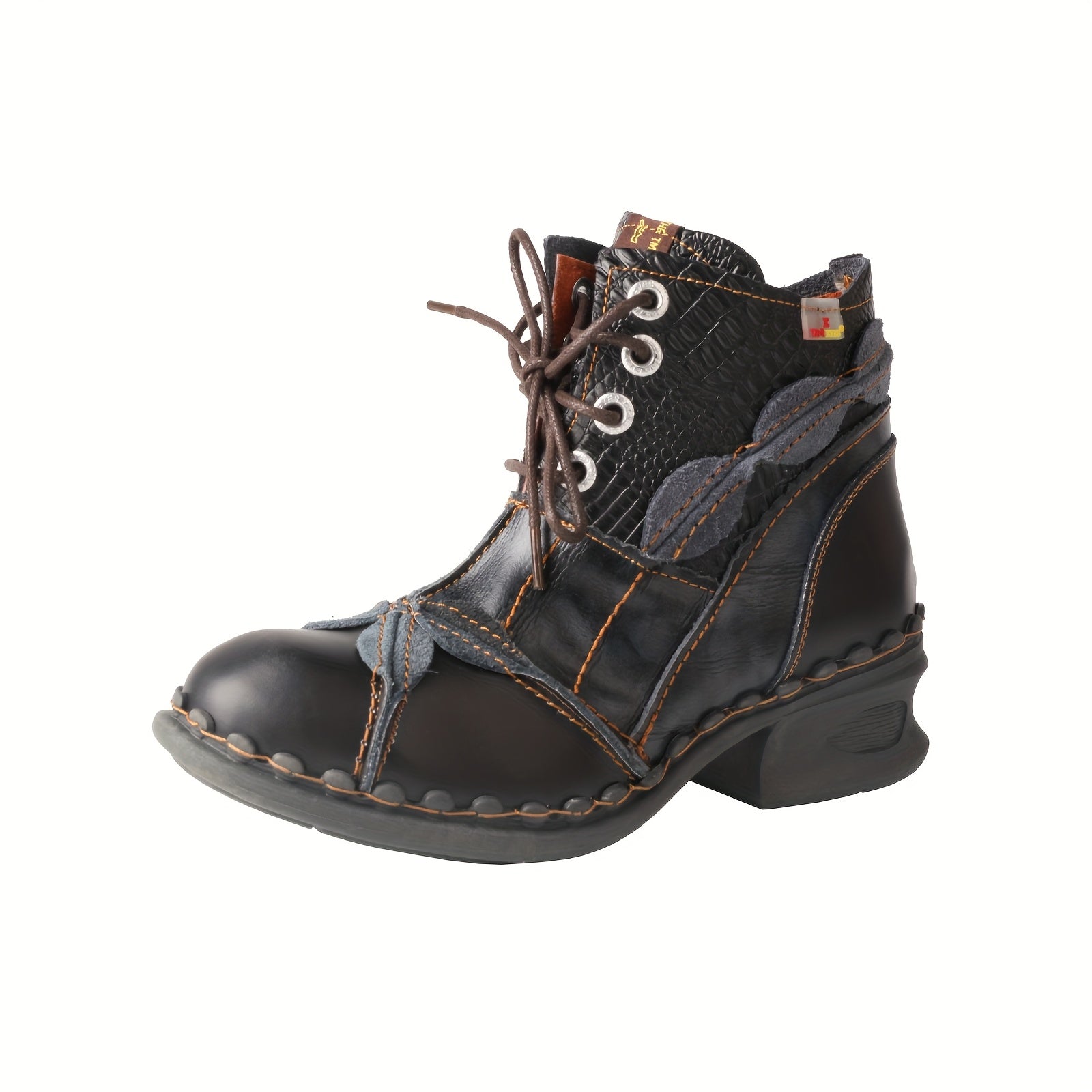 Women's Faux Leather Ankle Boots Fleece-Lined Low-Top Lace-Up