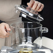 1.5L Borosilikat shisha qozon, qopqog' bilan, sho'rva, makaron, nudul uchun issiqlikka chidamli