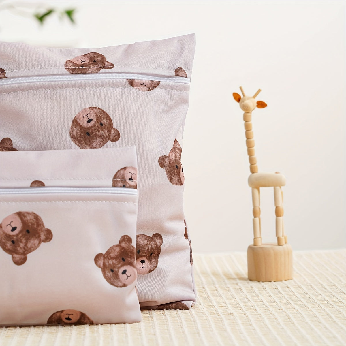 Set of 2 Waterproof Animal Print Diaper Bags with Handles and Zippers